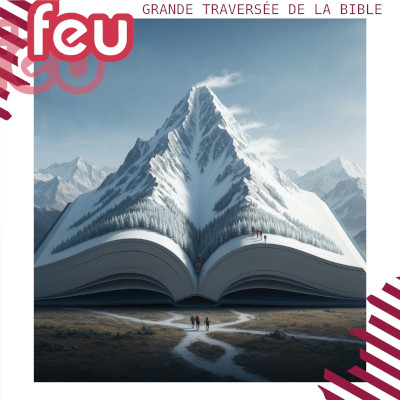 des randonneurs escaladent une montagne constituée d'un livre ouvert