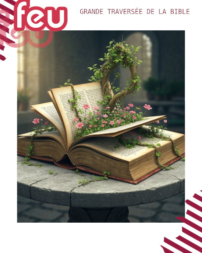 des plantes printanières poussent entre les pages d'une Bible