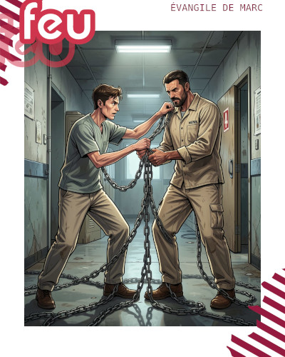 un homme débarrasse un autre de ses chaînes