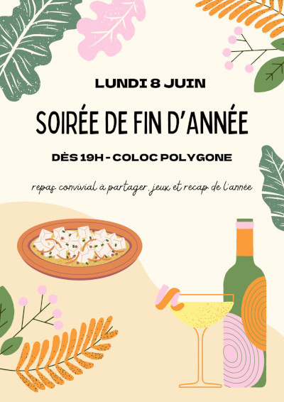 de quoi grignoter sur une assiette, une bouteille et une coupe contenant une boisson gazeuse, des morceaux de végétation évoquant l'été